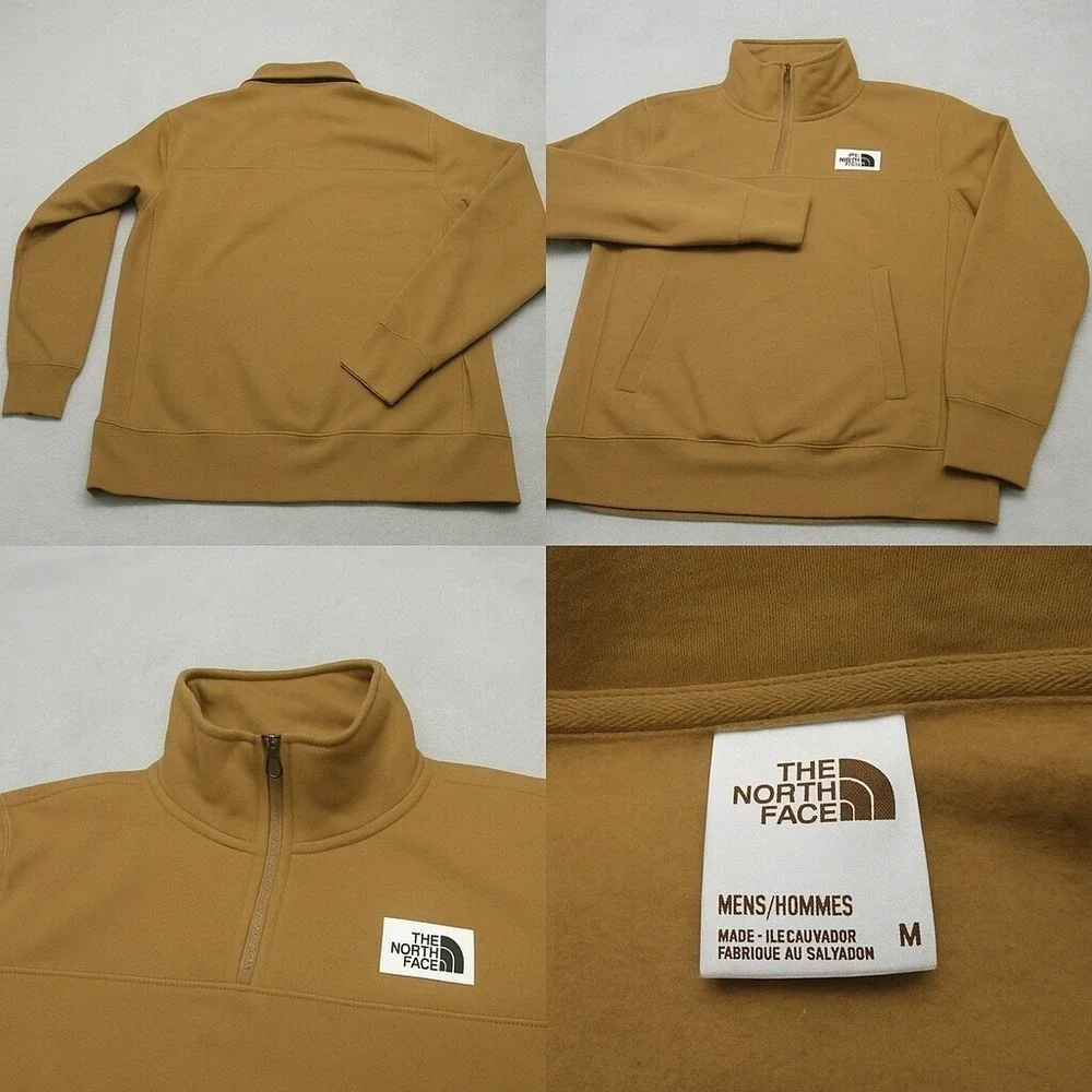 The North Face Sweatshirt Mens Medium Tan Fleece Heritage Patch 1/4 Zip Pullover